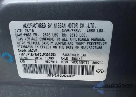 2020 Infiniti Q50 Luxe z USA, uszkodzony, nr VIN JN1EV7AP2LM203452